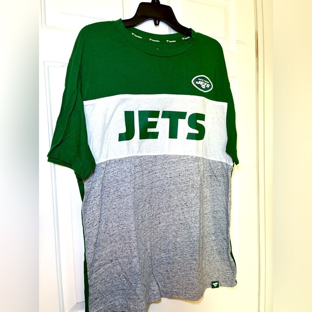 Fanatics New York Jets T Shirt Textured Logo XL Soft Light Gray White Green - Picture 1 of 7